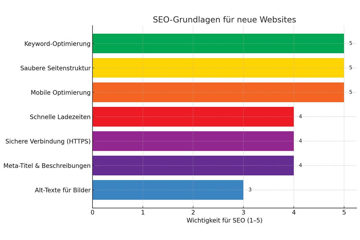 Balkendiagramm mit den wichtigsten SEO-Ma&szlig;nahmen f&uuml;r neue Websites